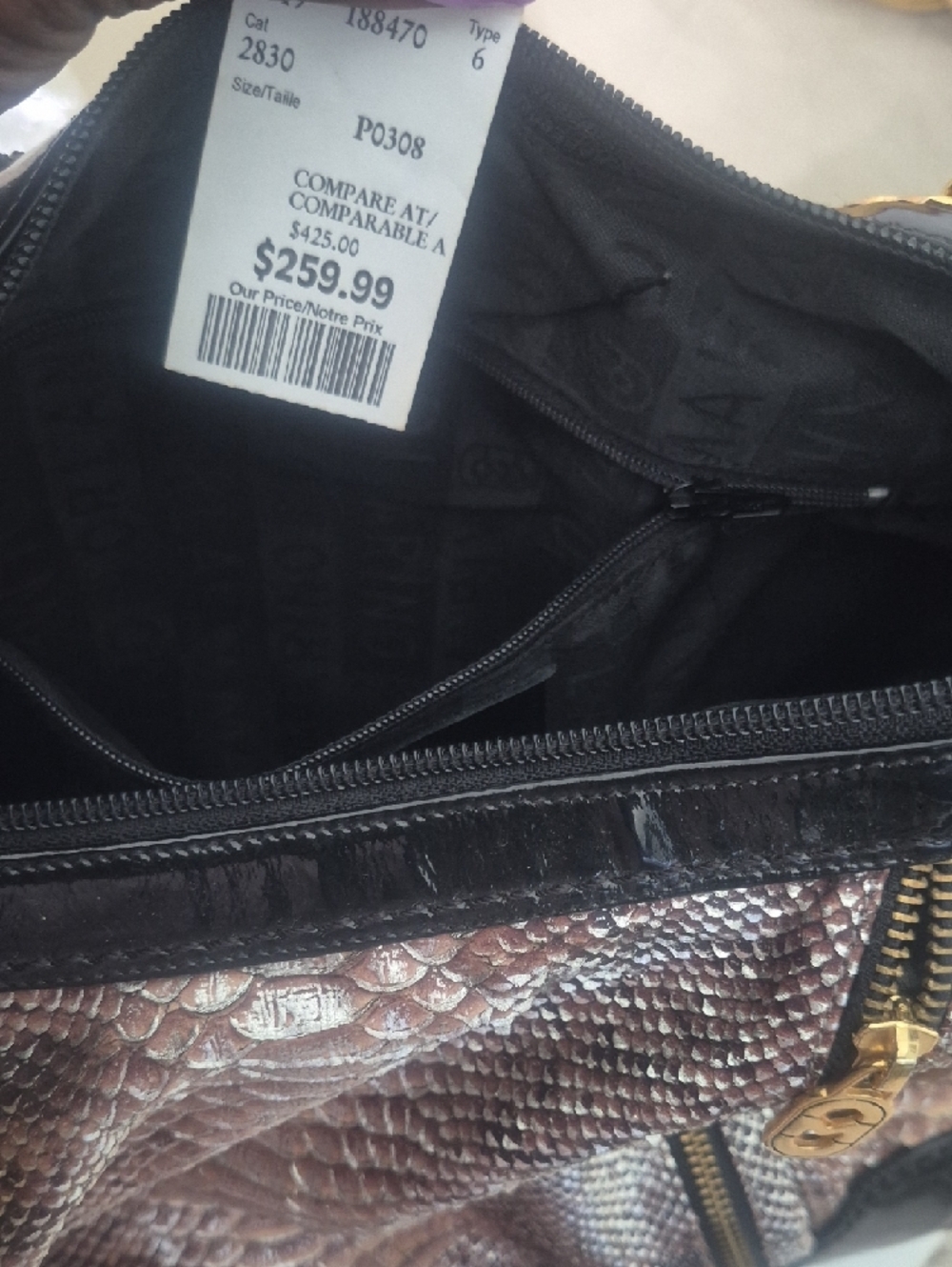 Marino Orlandi Black and Taupe Snake-Embossed Hobo - Picture 6 of 11